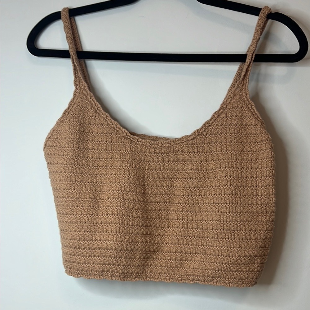 Aerie Women's Tan Neutral Knit Tank Top Crop Top Large Boho Cottage Grannycore